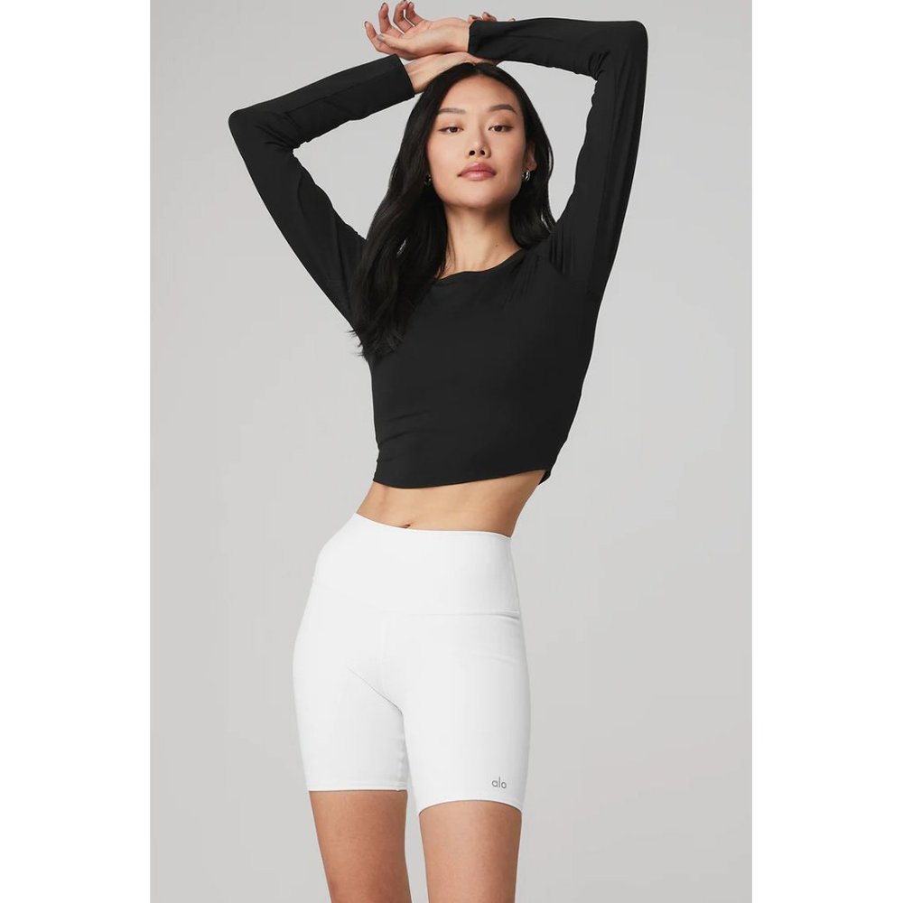 Alo Alosoft Crop Finesse Black Long Sleeve Top